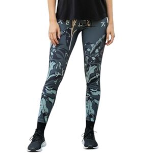 Liquido Freedom Leggings Yoga Active Run Women Medium Dark Green Palm Tree Print